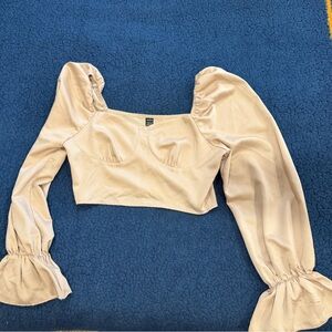 Beige Puff Sleeve Crop Top